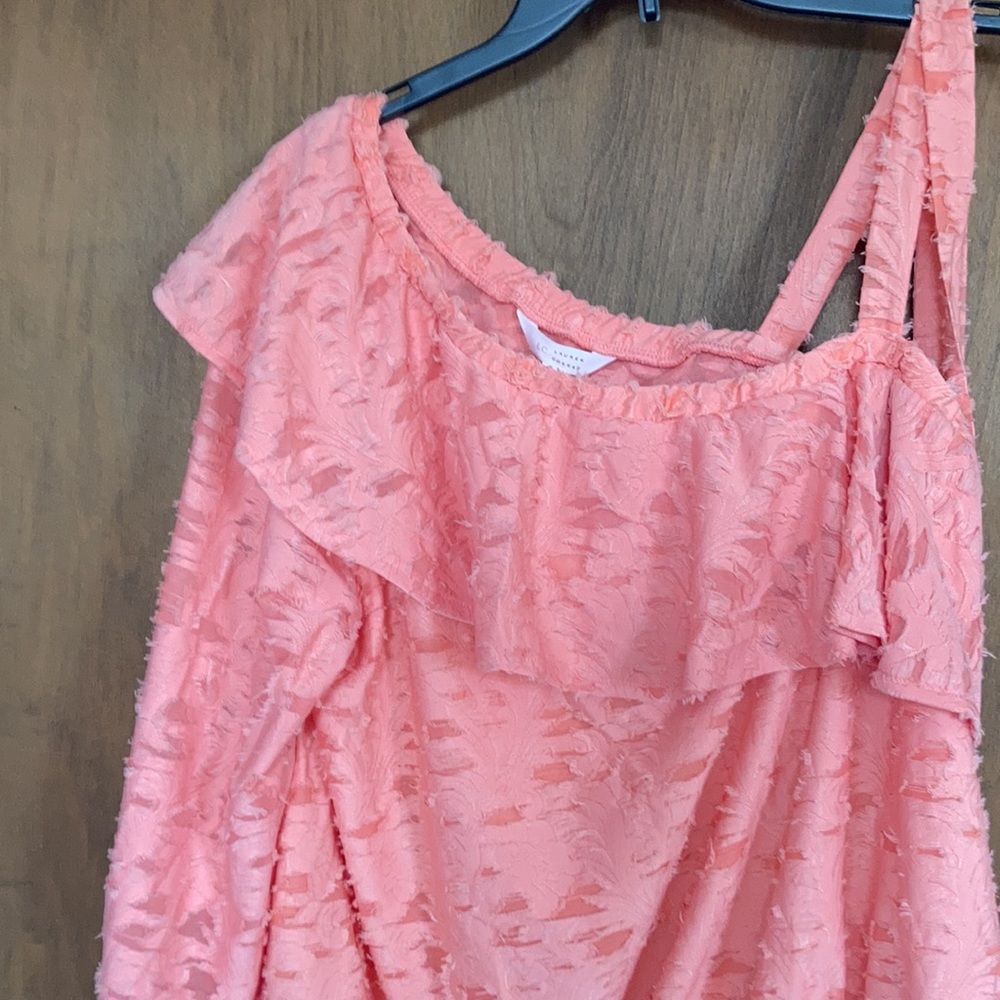 LC Lauren Conrad boho peachy texture ruffle neck boho top M L or XXL - Picture 6 of 16